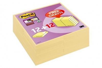 Öntapadó jegyzettömb csomag, 76x76 mm, 24x90 lap, 3M POSTIT "Super Sticky", kanári sárga
