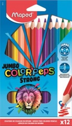 Színes ceruza készlet, háromszögletű, MAPED "Jumbo Color`Peps Strong", 12 különböző szín